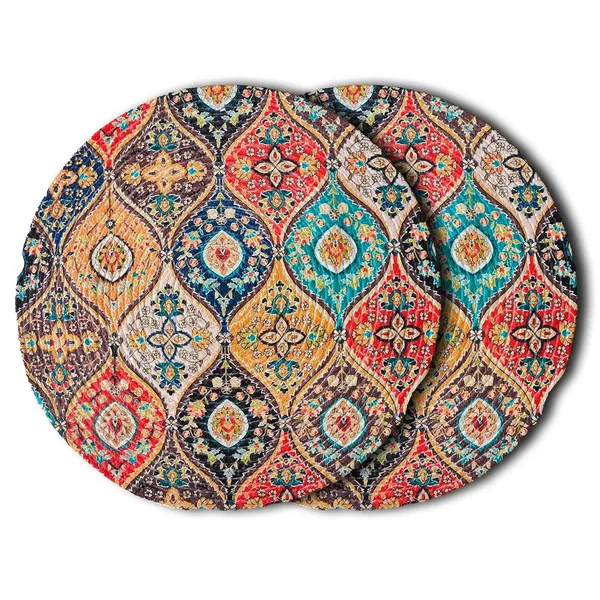 Set_of_2_Pcs_Red_Yellow_Rangoli_Cotton_Table_Mat_Bed_Side_Round_Shape_Placemat_Side_Table_Cover_Round_Mat_Placemat_For_Dining_Table