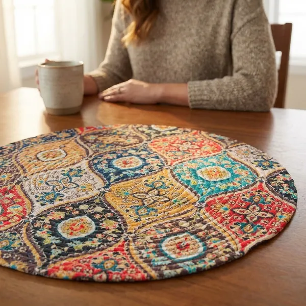 Set_of_2_Pcs_Red_Yellow_Rangoli_Cotton_Table_Mat_Bed_Side_Round_Shape_Placemat_Side_Table_Cover_Round_Mat_Placemat_For_Dining_Table