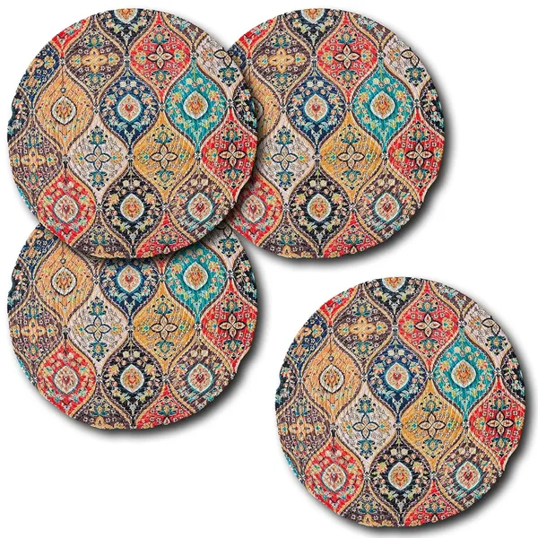 Set_of_4_Pcs_Red_Yellow_Rangoli_Cotton_Table_Mat_Bed_Side_Round_Shape_Placemat_Side_Table_Cover_Round_Mat_Placemat_For_Dining_Table