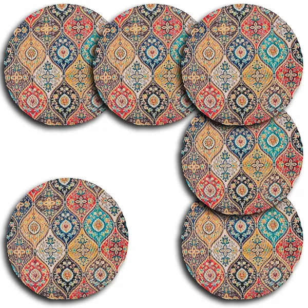 Set_of_6_Pcs_Red_Yellow_Rangoli_Cotton_Table_Mat_Bed_Side_Round_Shape_Placemat_Side_Table_Cover_Round_Mat_Placemat_For_Dining_Table