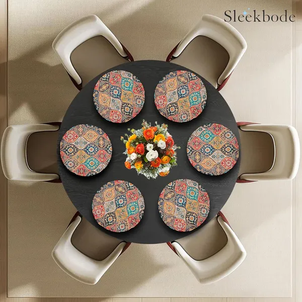 Set_of_4_Pcs_Red_Yellow_Rangoli_Cotton_Table_Mat_Bed_Side_Round_Shape_Placemat_Side_Table_Cover_Round_Mat_Placemat_For_Dining_Table