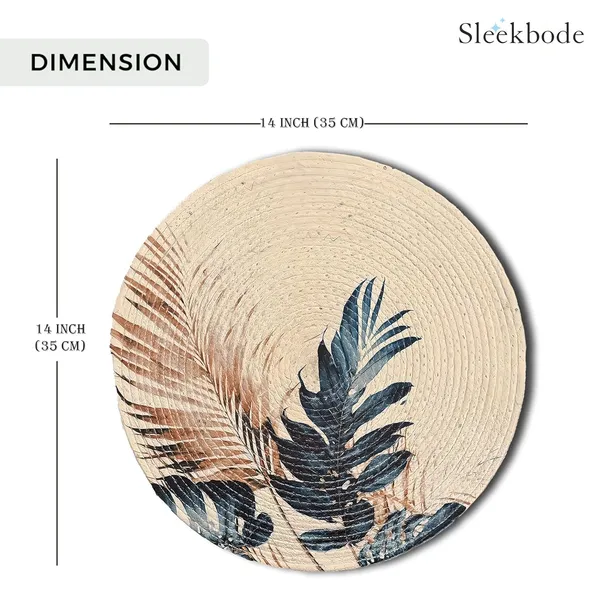 Set_Of_2_Pcs_White_&_Green_Leaf_Cotton_Table_Mat_Placemat_Bed_Side_Table_Mat_Cotton_Round_Shape_Placemat_Side_Table_Cover_Placemat_For_Dining_Table