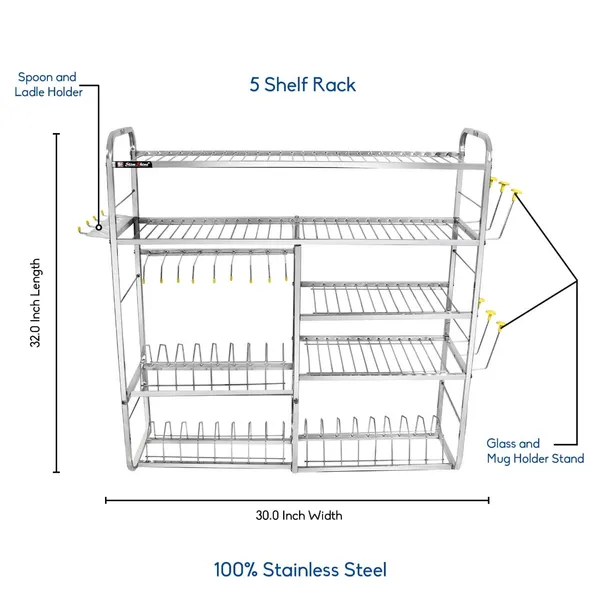 Silver_5_Shelf_Wall_Mount_Dish_Rack_Stainless_Steel_Kitchen_Organizer_For_Plates_Bowls_Utensils_30_X_32_Inch