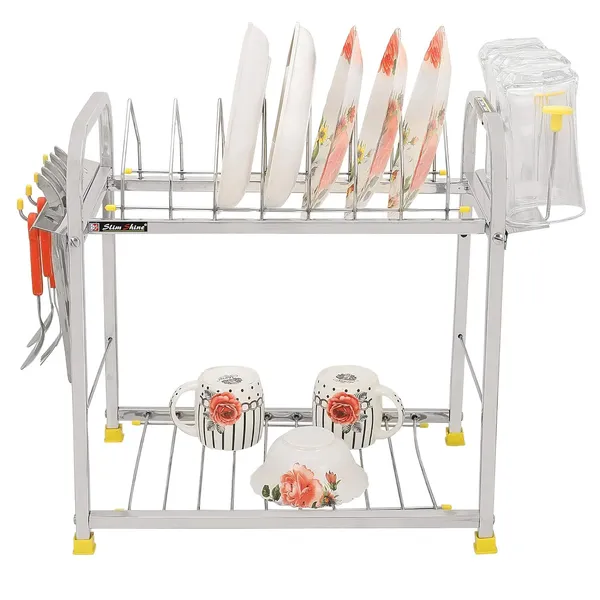 Silver_Stainless_Steel_2_Shelf_Kitchen_Dish_Rack_With_Plate_Cutlery_Stand