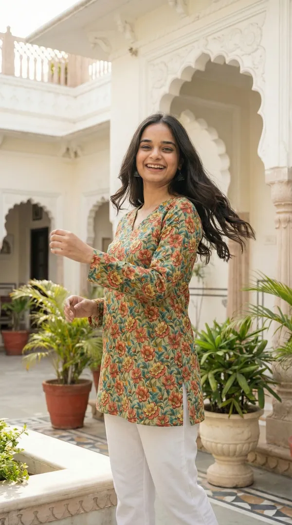 Light_Green_Block_Printed_Pure_Cotton_Short_Kurti_For_Women