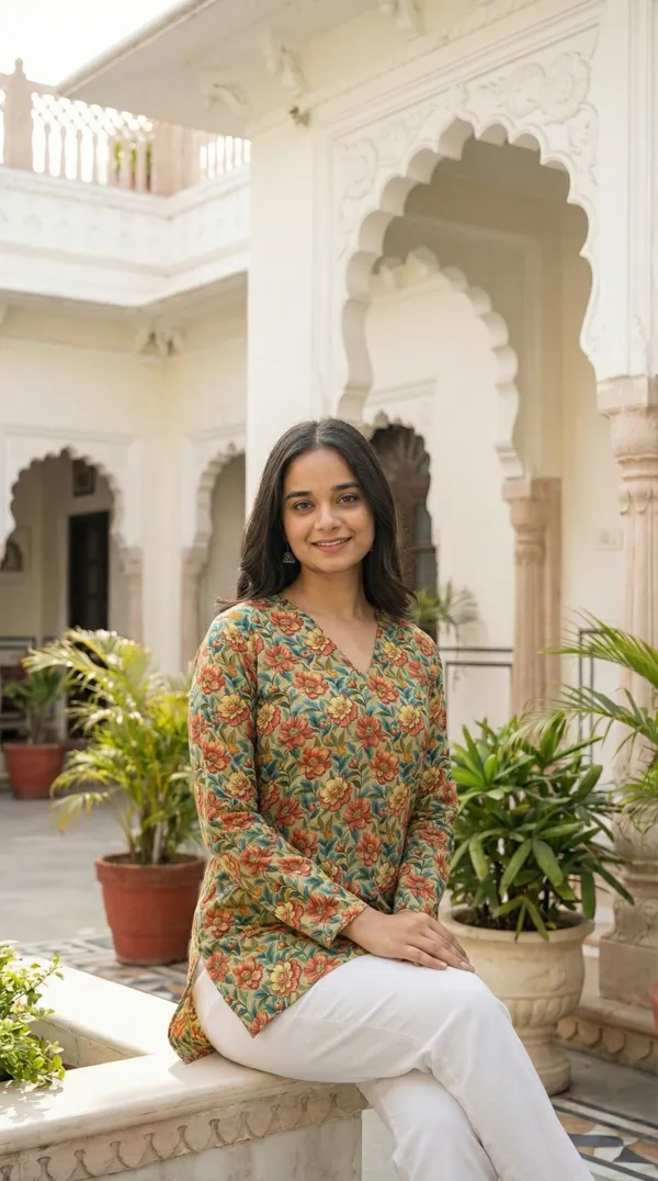 Light_Green_Block_Printed_Pure_Cotton_Short_Kurti_For_Women