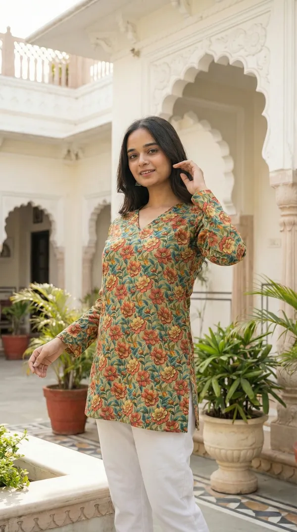 Light_Green_Block_Printed_Pure_Cotton_Short_Kurti_For_Women