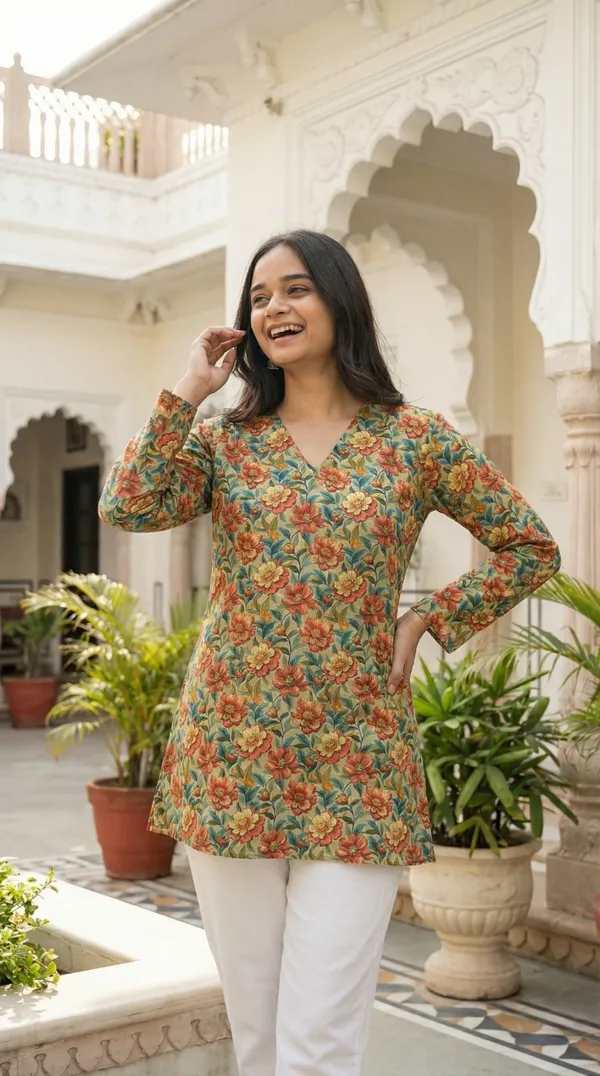 Light_Green_Block_Printed_Pure_Cotton_Short_Kurti_For_Women