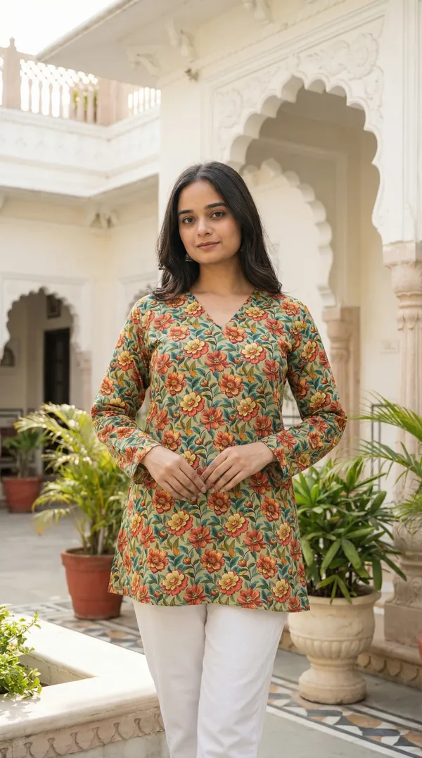 Light_Green_Block_Printed_Pure_Cotton_Short_Kurti_For_Women