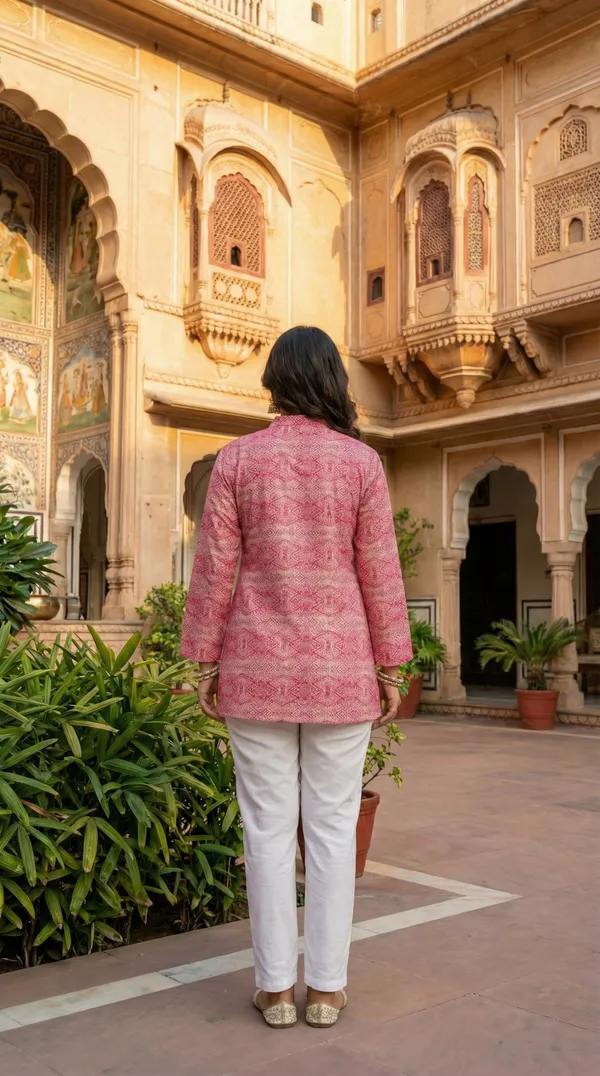 Pink_Hand_Block_Printed_Pure_Cotton_Short_Kurti_For_Women