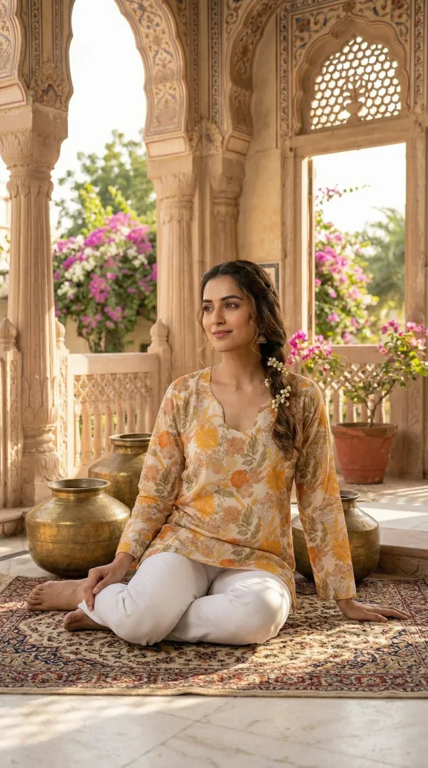 Yellow_Hand_Block_Printed_Pure_Cotton_Short_Kurti_For_Women