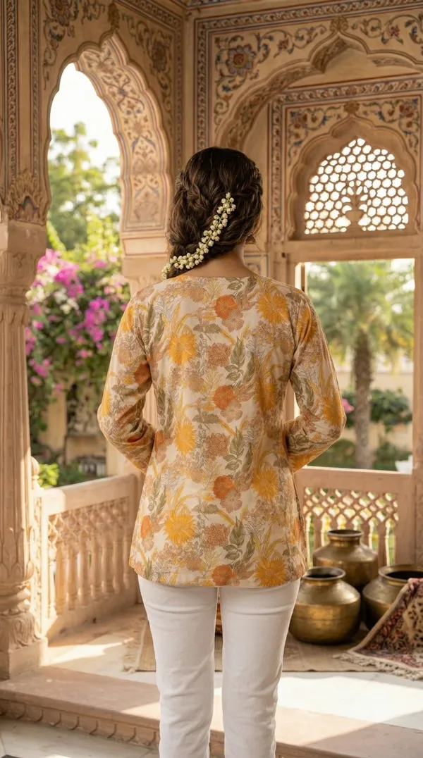 Yellow_Hand_Block_Printed_Pure_Cotton_Short_Kurti_For_Women