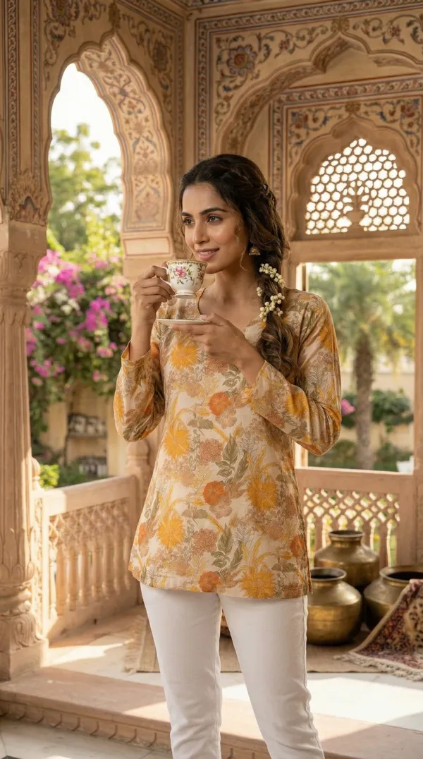 Yellow_Hand_Block_Printed_Pure_Cotton_Short_Kurti_For_Women