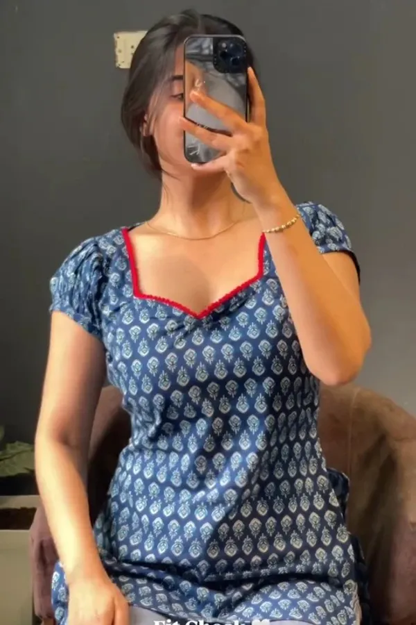 Light_Blue_Hand_Block_Printed_Pure_Cotton_Short_Kurti_For_Women