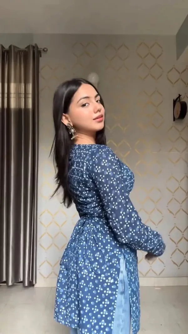 Blue_Hand_Block_Printed_Pure_Cotton_Short_Kurti_For_Women
