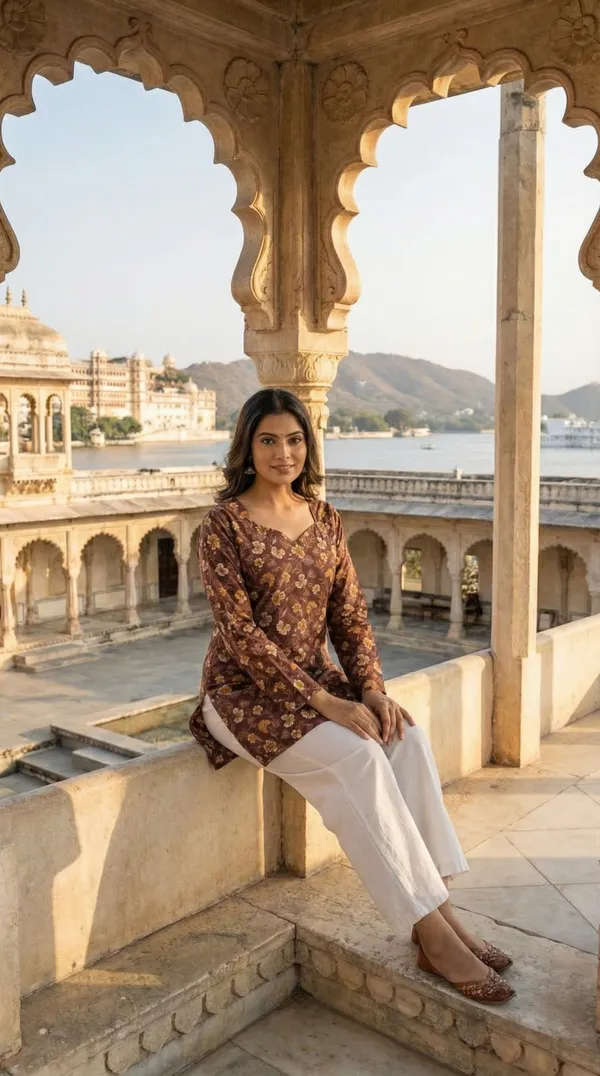 Brown_Hand_Block_Printed_Pure_Cotton_Short_Kurti_For_Women