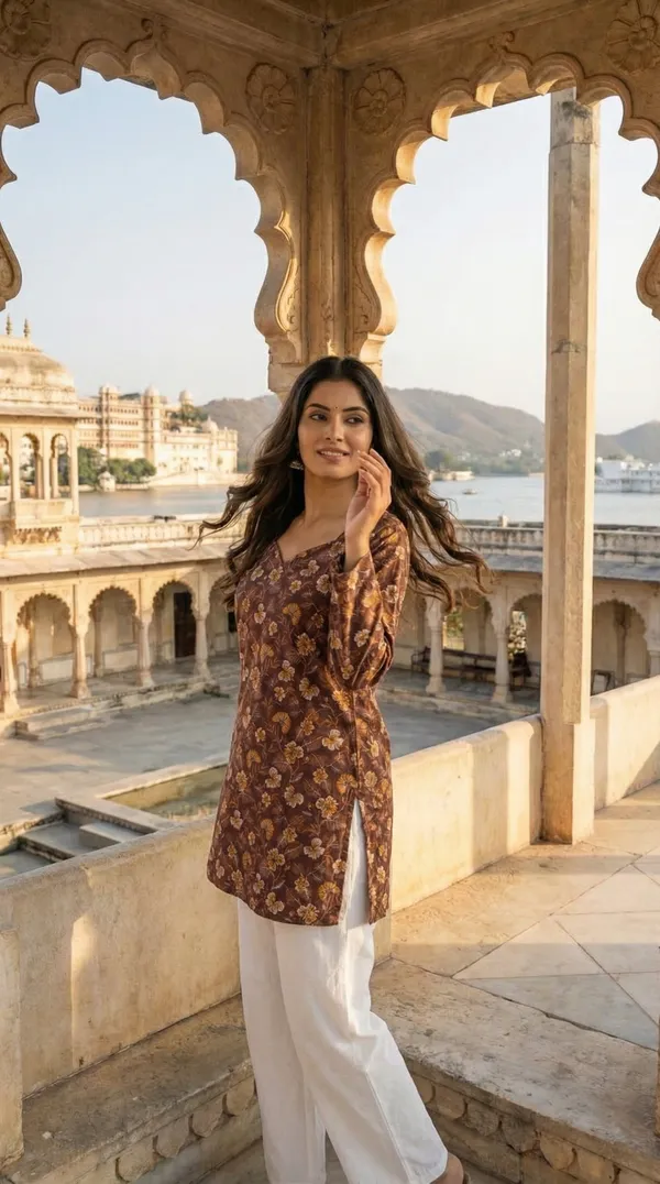 Brown_Hand_Block_Printed_Pure_Cotton_Short_Kurti_For_Women
