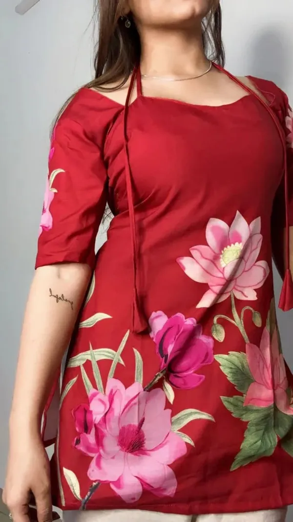 Red_Hand_Block_Printed_Pure_Cotton_Short_Kurti_For_Women