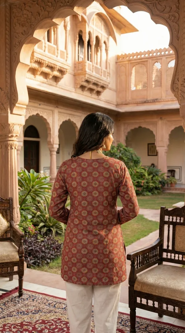 Maroon_Block_Printed_Pure_Cotton_Short_Kurti_For_Women