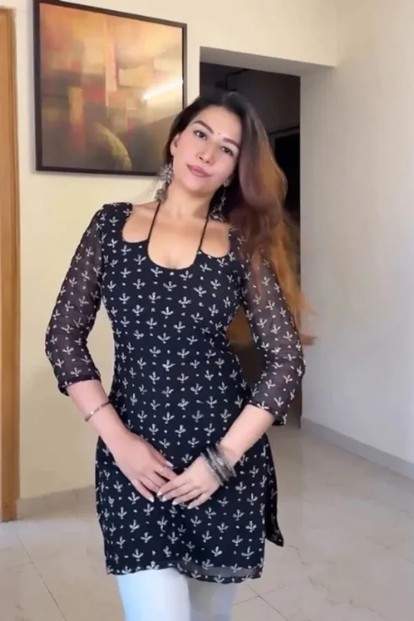Blue_Hand_Block_Printed_Pure_Cotton_Short_Kurti_For_Women