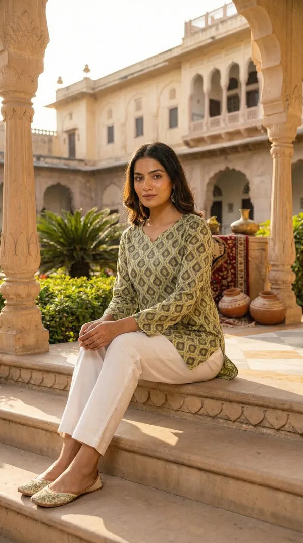 Light_Green_Block_Printed_Pure_Cotton_Short_Kurti_For_Women