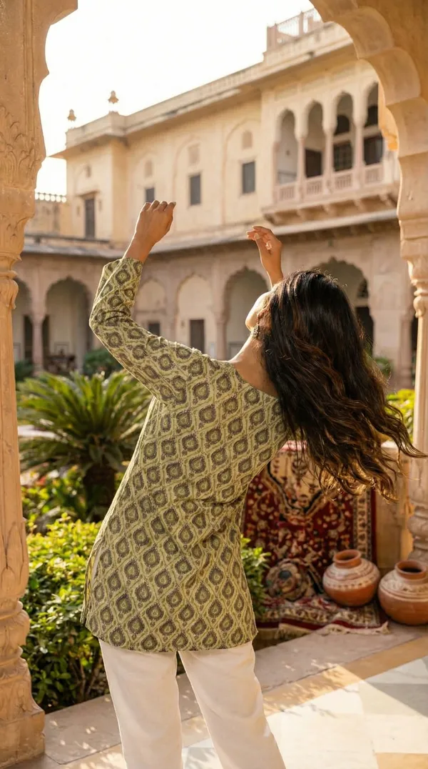Light_Green_Block_Printed_Pure_Cotton_Short_Kurti_For_Women