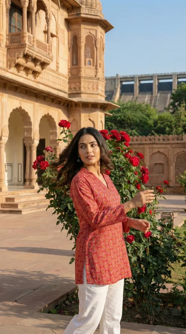 Red_Hand_Block_Printed_Pure_Cotton_Short_Kurti_For_Women