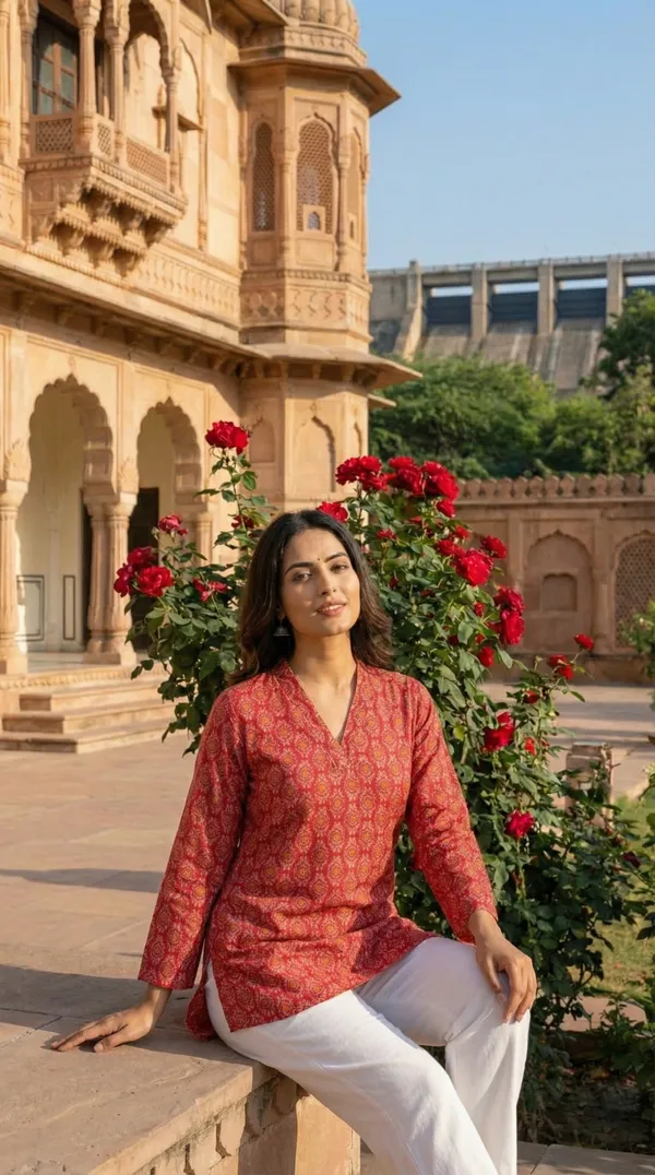 Red_Hand_Block_Printed_Pure_Cotton_Short_Kurti_For_Women