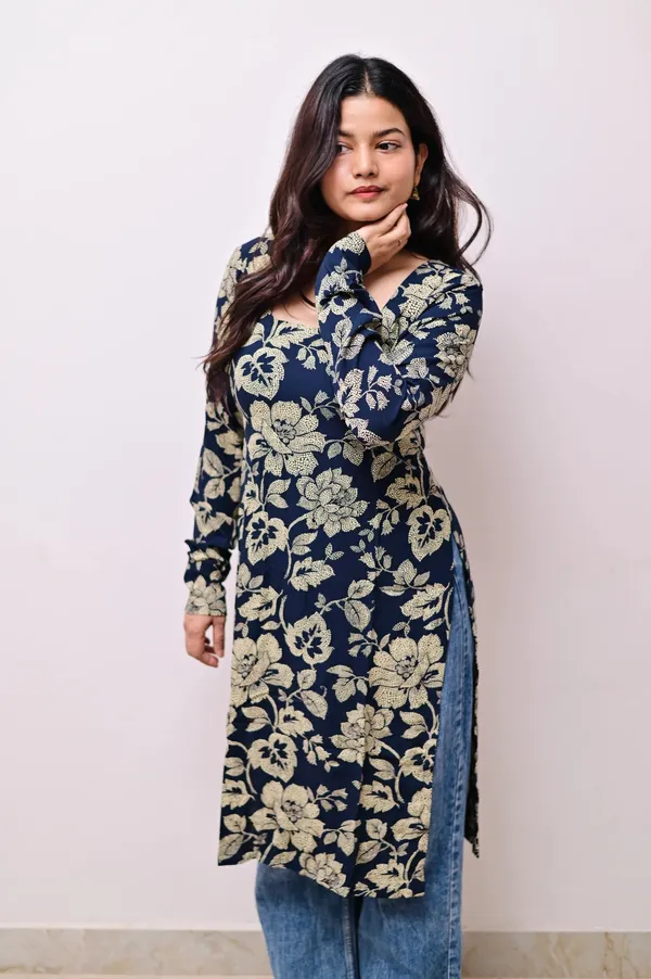 Blue_Hand_Block_Printed_Pure_Cotton_Kurti