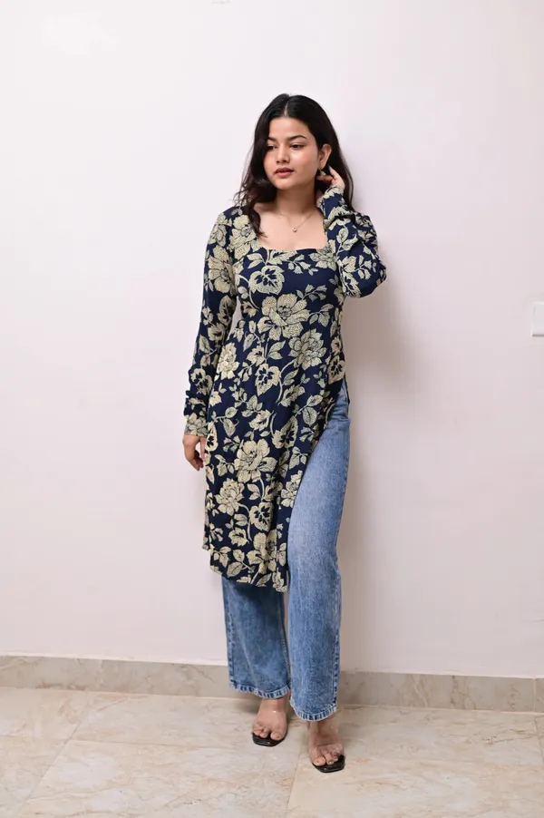 Blue_Hand_Block_Printed_Pure_Cotton_Kurti