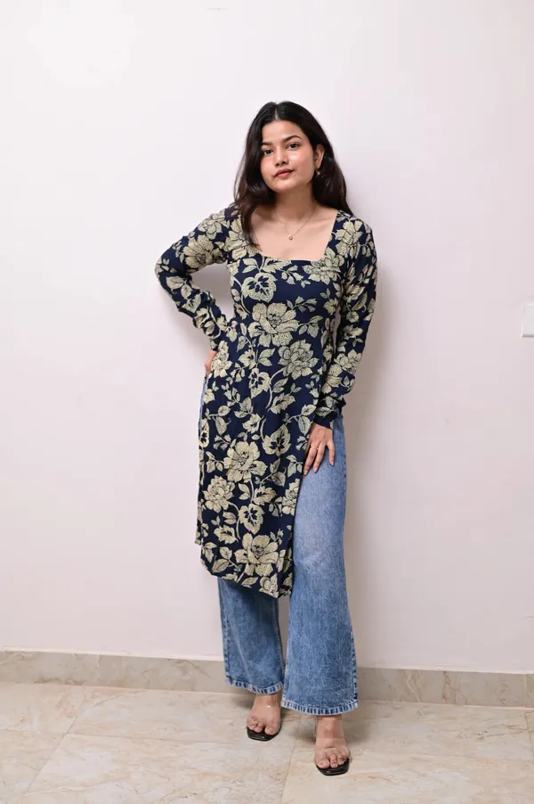 Blue_Hand_Block_Printed_Pure_Cotton_Kurti