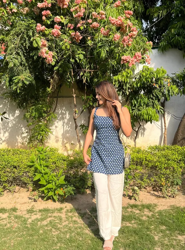 Light_Blue_Hand_Block_Printed_Pure_Cotton_Short_Kurti_For_Women
