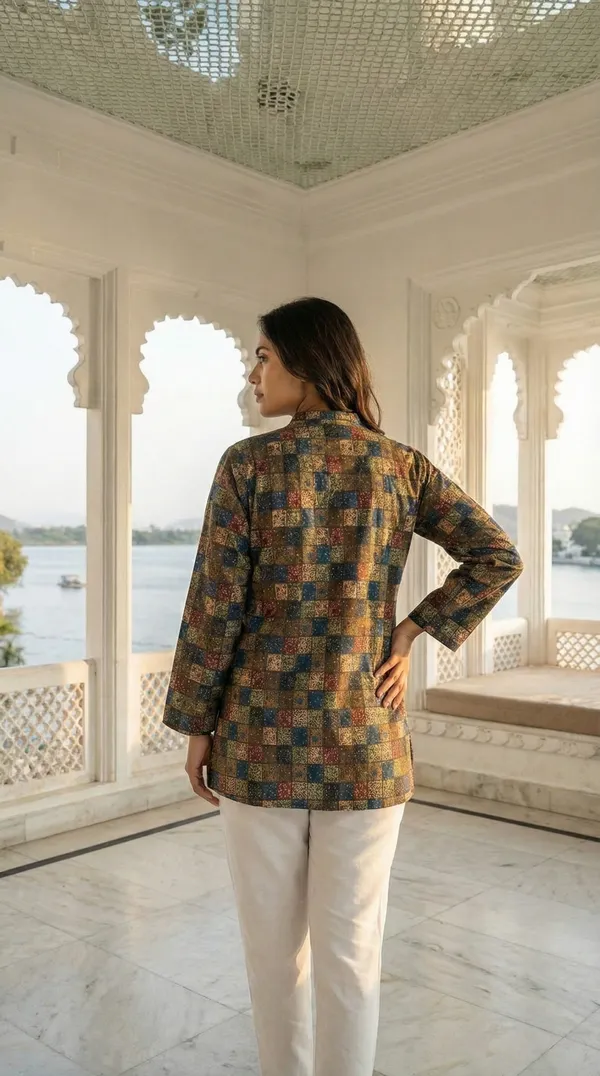 Brown_Hand_Block_Printed_Pure_Cotton_Short_Kurti_For_Women