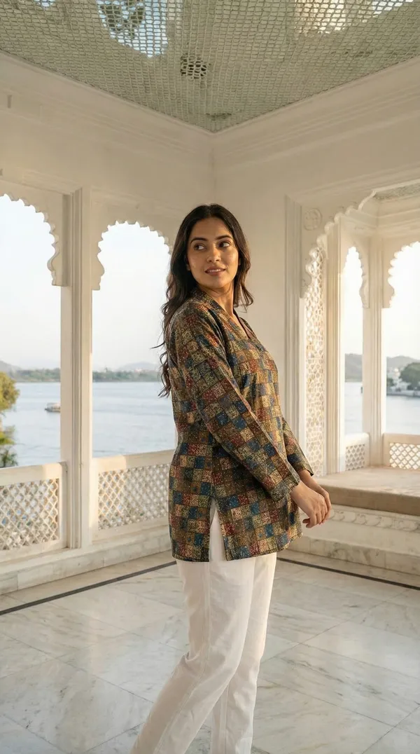 Brown_Hand_Block_Printed_Pure_Cotton_Short_Kurti_For_Women
