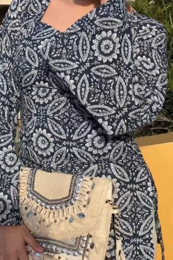 Light_Blue_Hand_Block_Printed_Pure_Cotton_Short_Kurti_For_Women