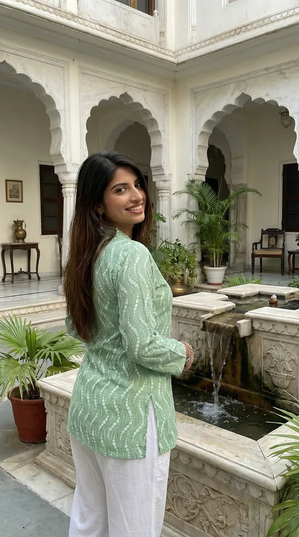 Light_Green_Block_Printed_Pure_Cotton_Short_Kurti_For_Women