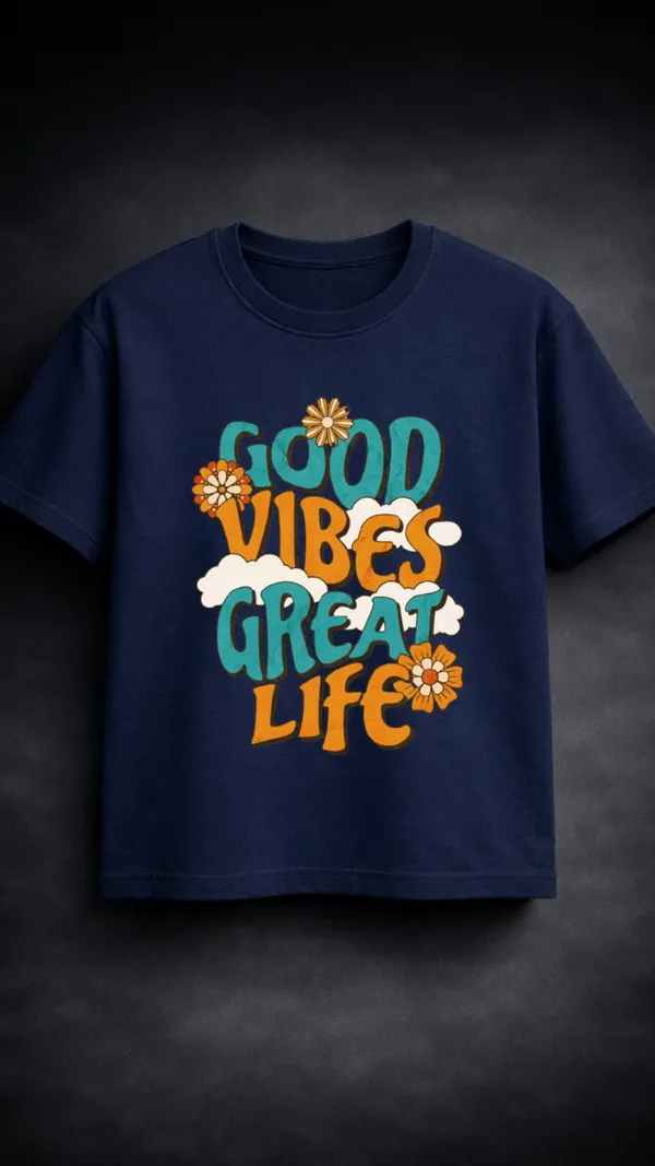 Navy_Blue_Cotton_Graphic_Good_Vibes_Great_Life_Print_T-Shirt_For_Unisex