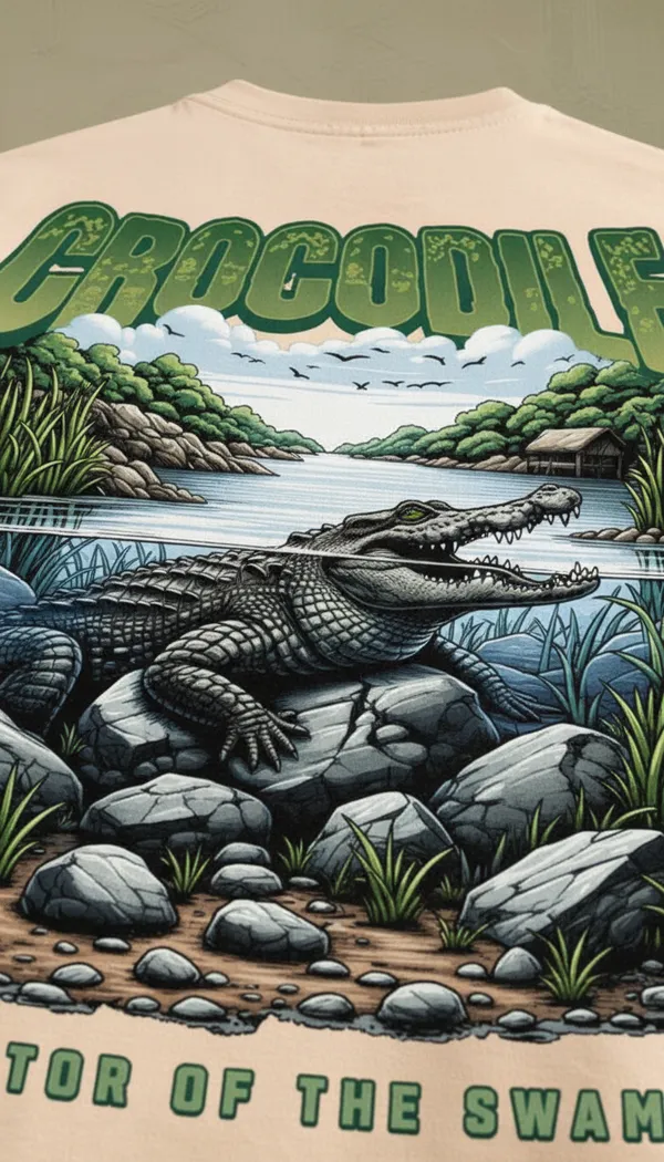 Beige_Cotton_Graphic_Crocodile_Predator_Of_The_Swamp_T-Shirt_For_Unisex