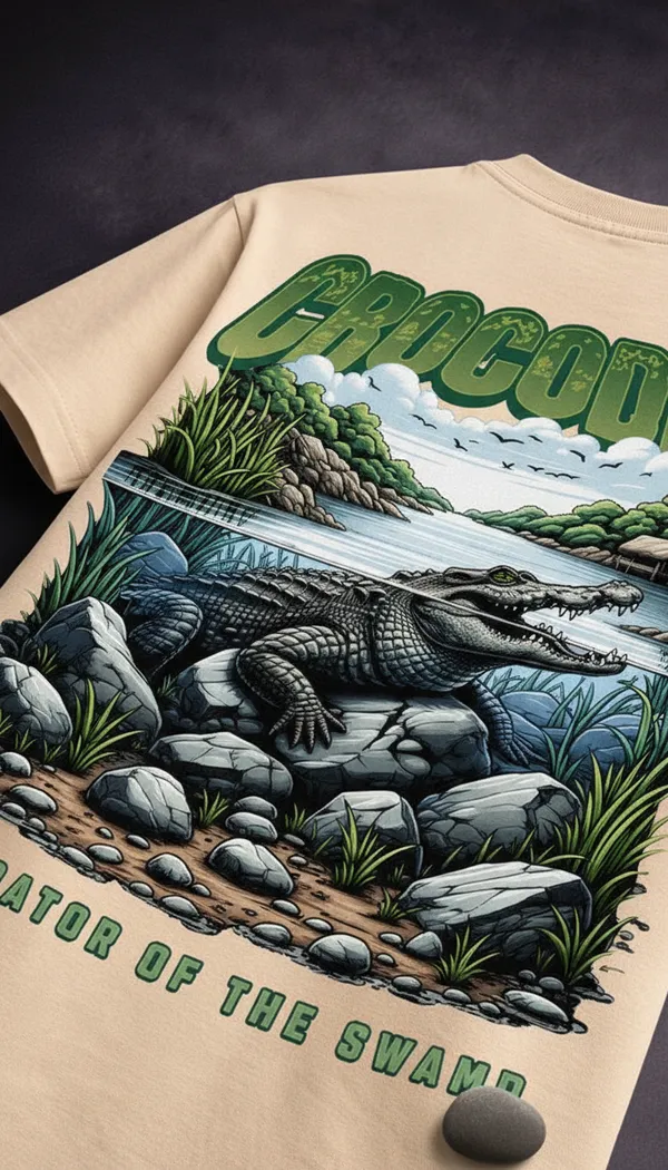 Beige_Cotton_Graphic_Crocodile_Predator_Of_The_Swamp_T-Shirt_For_Unisex