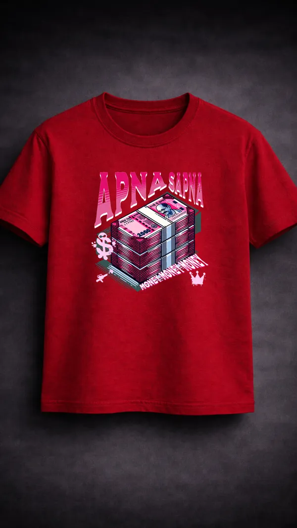 Red_Cotton_Graphic_Aena_Sona_Money_Hustle_T-Shirt_For_Unisex