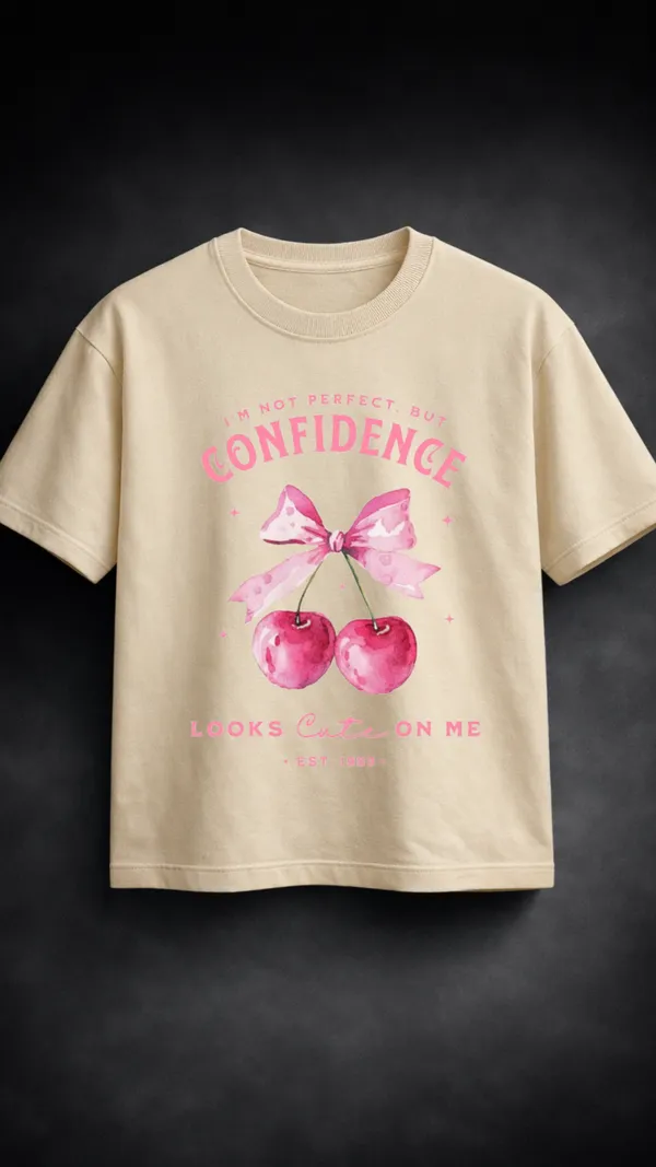 Beige_Cotton_Graphic_Confidence_Pink_Cherry_Print_T-Shirt_For_Unisex