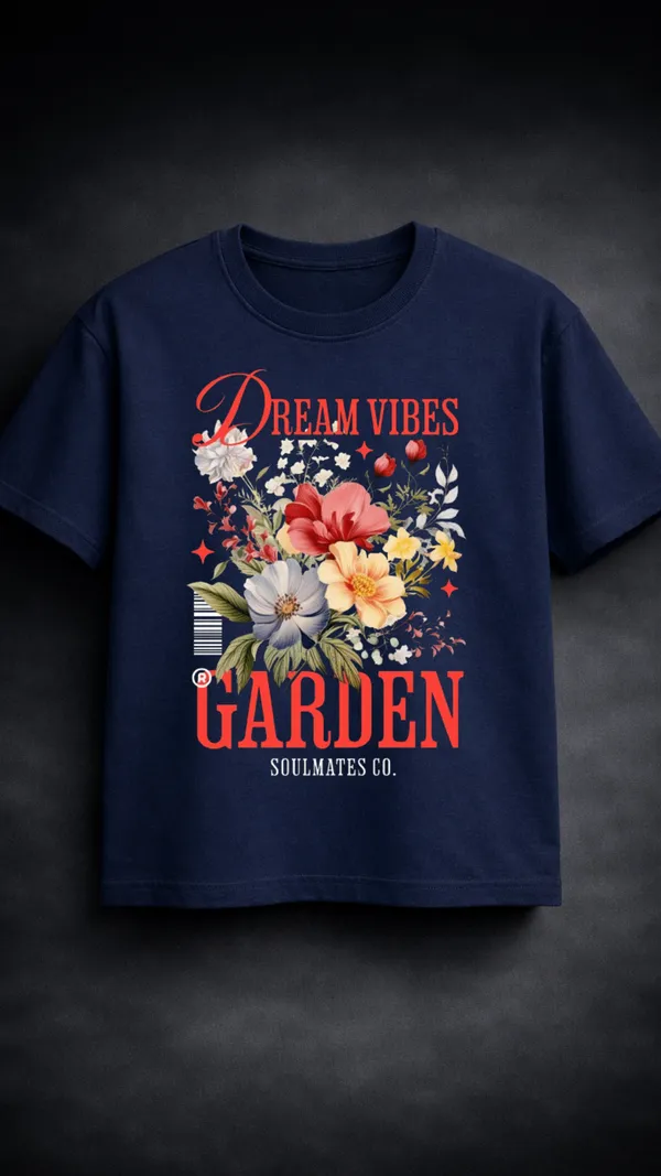 Navy_Blue_Cotton_Floral_Graphic_T-Shirt_For_Unisex