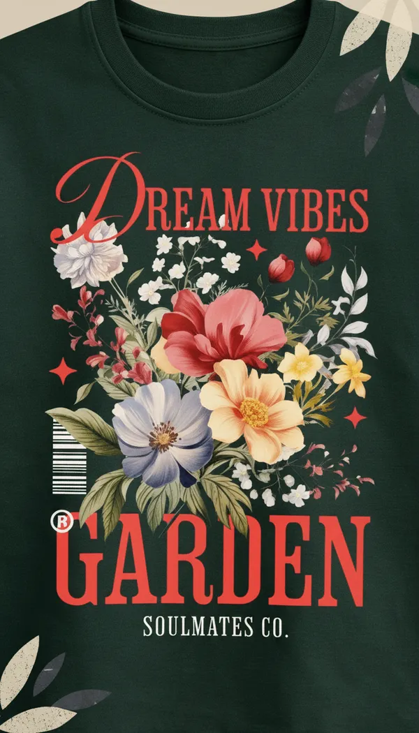 Green_Cotton_Regular_Fit_Dream_Vibes_Floral_Graphic_T-Shirt_For_Unisex