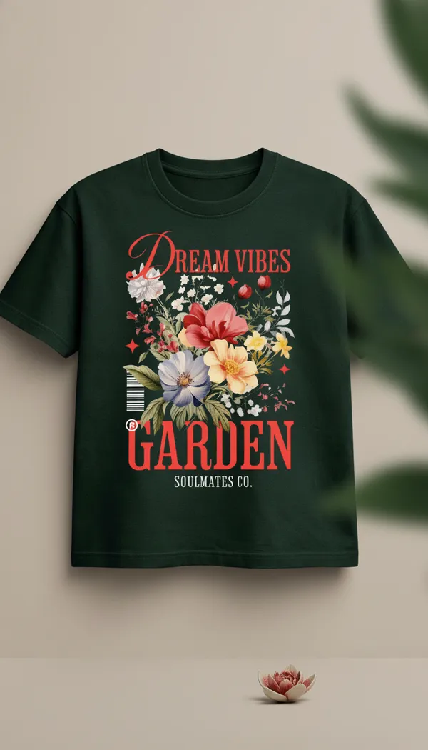 Green_Cotton_Regular_Fit_Dream_Vibes_Floral_Graphic_T-Shirt_For_Unisex