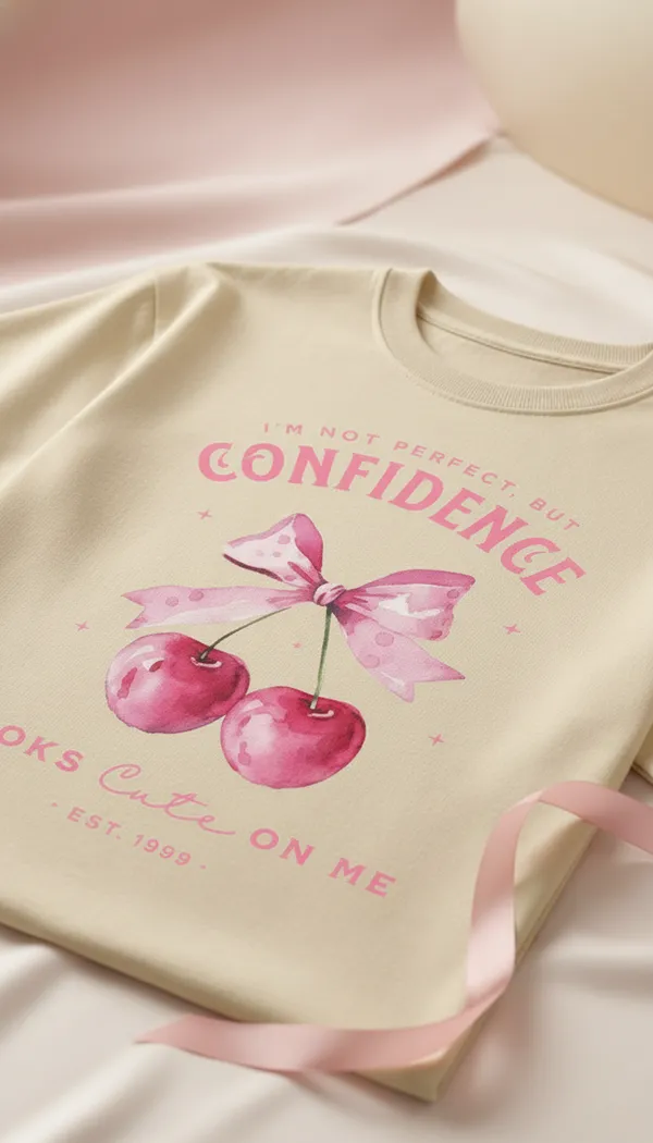 Beige_Cotton_Graphic_Confidence_Pink_Cherry_Print_T-Shirt_For_Unisex