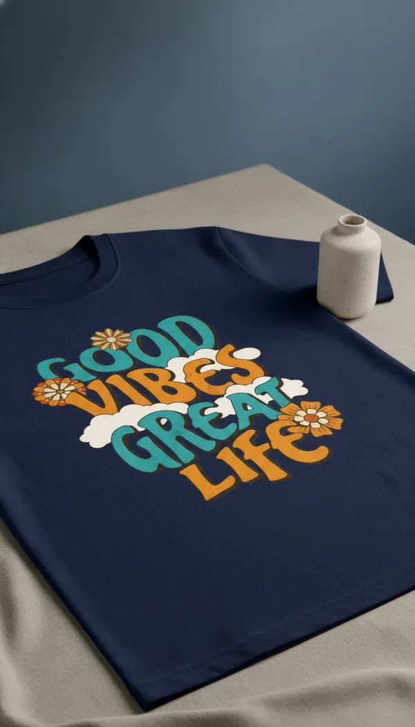 Navy_Blue_Cotton_Graphic_Good_Vibes_Great_Life_Print_T-Shirt_For_Unisex