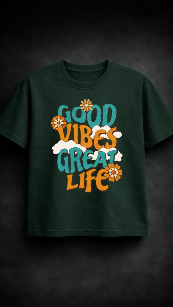 Green_Cotton_Regular_Fit_Good_Vibes_Graphic_T-Shirt_For_Unisex