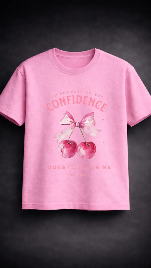 Pink_Cotton_Cherry_Bow_Graphic_T-Shirt_For_Unisex