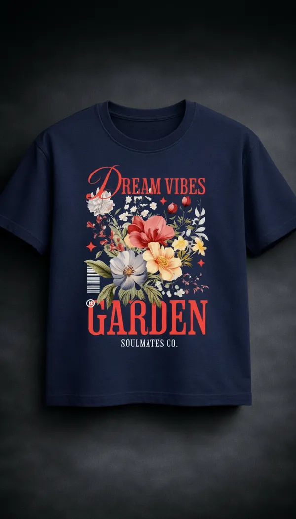 Navy_Blue_Cotton_Floral_Graphic_T-Shirt_For_Unisex