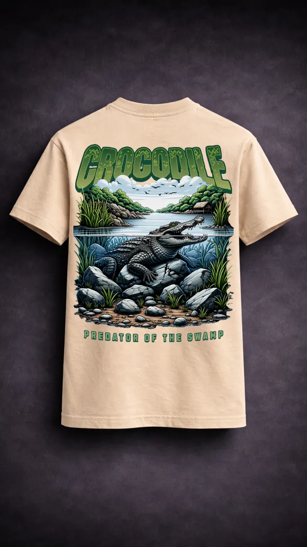 Beige_Cotton_Graphic_Crocodile_Predator_Of_The_Swamp_T-Shirt_For_Unisex